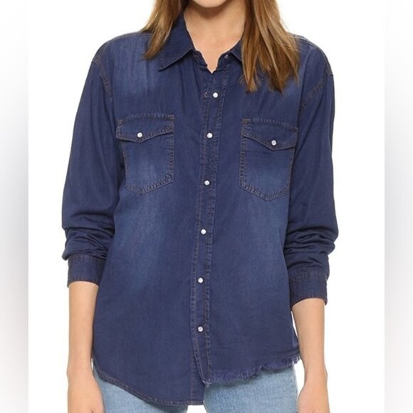 Revolve One Teaspoon Denim Button Down front Jean Shirt Chambray Dark wash XS - Picture 1 of 16
